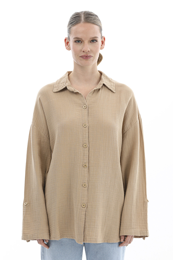 Crew Up Regular Fit Gömlek Yaka Uzun Kol Kadın Gömlek 2614KS108667 Sütlü kahve Crew Up Regular Fit Gömlek Yaka Uzun Kol Kadın Gömlek 2614KS108667 Sütlü kahve