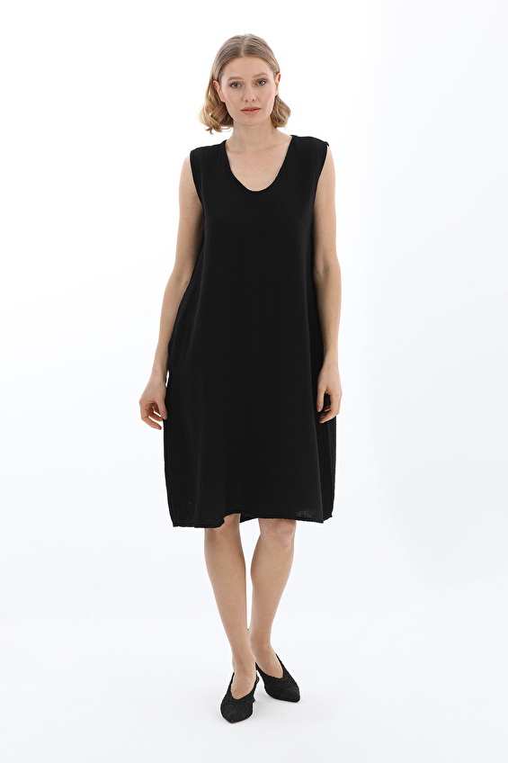 First Company Regular Fit V Yaka Kolsuz Kadın Elbise 2614KS105651 Siyah First Company Regular Fit V Yaka Kolsuz Kadın Elbise 2614KS105651 Siyah