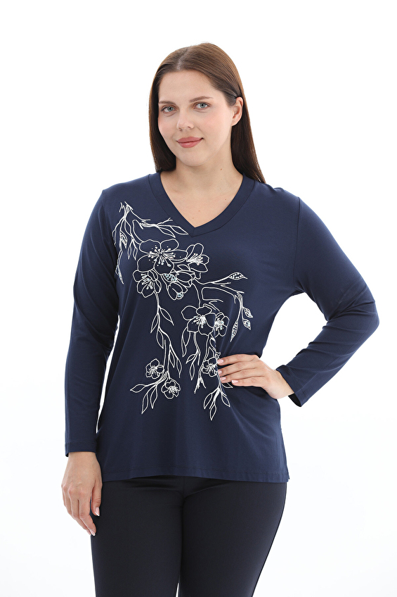 Shefame Regular Fit V Yaka Uzun Kollu Kadın Bluz 2614KK110326 Lacivert Shefame Regular Fit V Yaka Uzun Kollu Kadın Bluz 2614KK110326 Lacivert