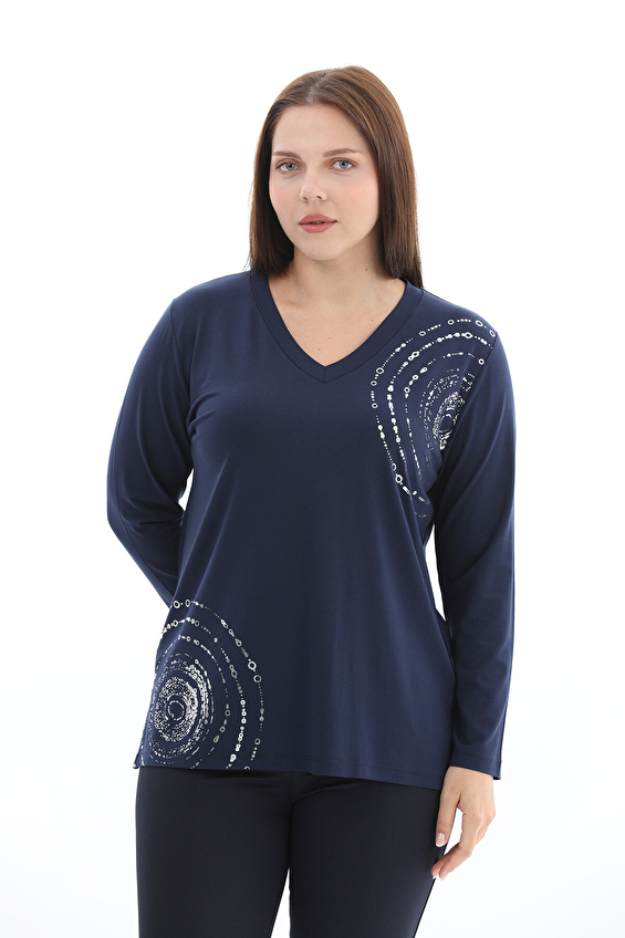 Shefame Regular Fit V Yaka Uzun Kollu Kadın Bluz 2614KK110336 Lacivert Shefame Regular Fit V Yaka Uzun Kollu Kadın Bluz 2614KK110336 Lacivert