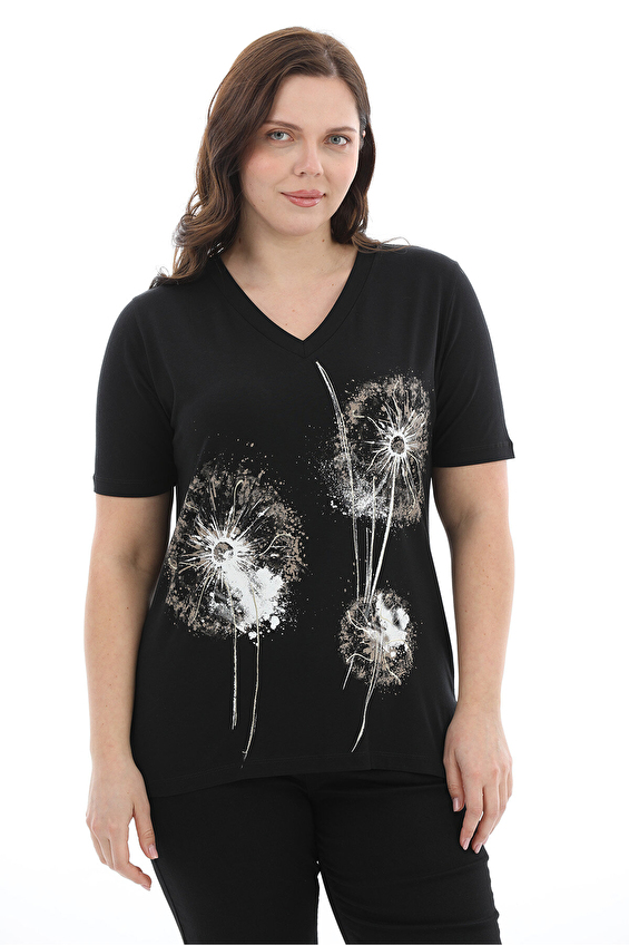 Shefame Regular Fit V Yaka Kısa Kollu Kadın Bluz 2614KK110310 Siyah Shefame Regular Fit V Yaka Kısa Kollu Kadın Bluz 2614KK110310 Siyah