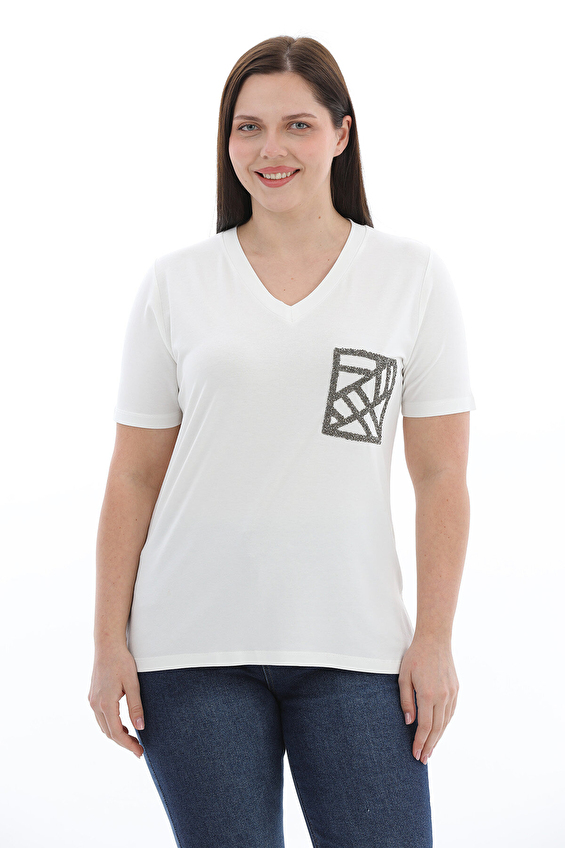 Shefame Regular Fit V Yaka Kısa Kollu Kadın Bluz 2614KK110312 Ekru Shefame Regular Fit V Yaka Kısa Kollu Kadın Bluz 2614KK110312 Ekru