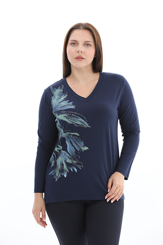 Shefame Regular Fit V Yaka Uzun Kollu Kadın Bluz 2614KK110337 Lacivert Shefame Regular Fit V Yaka Uzun Kollu Kadın Bluz 2614KK110337 Lacivert