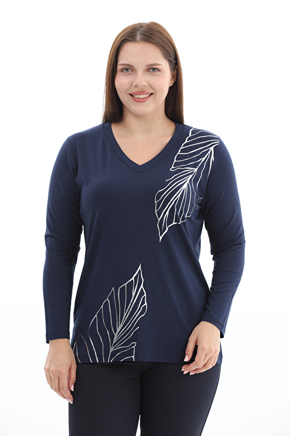 Shefame Regular Fit V Yaka Uzun Kollu Kadın Bluz 2614KK110301 Lacivert Shefame Regular Fit V Yaka Uzun Kollu Kadın Bluz 2614KK110301 Lacivert