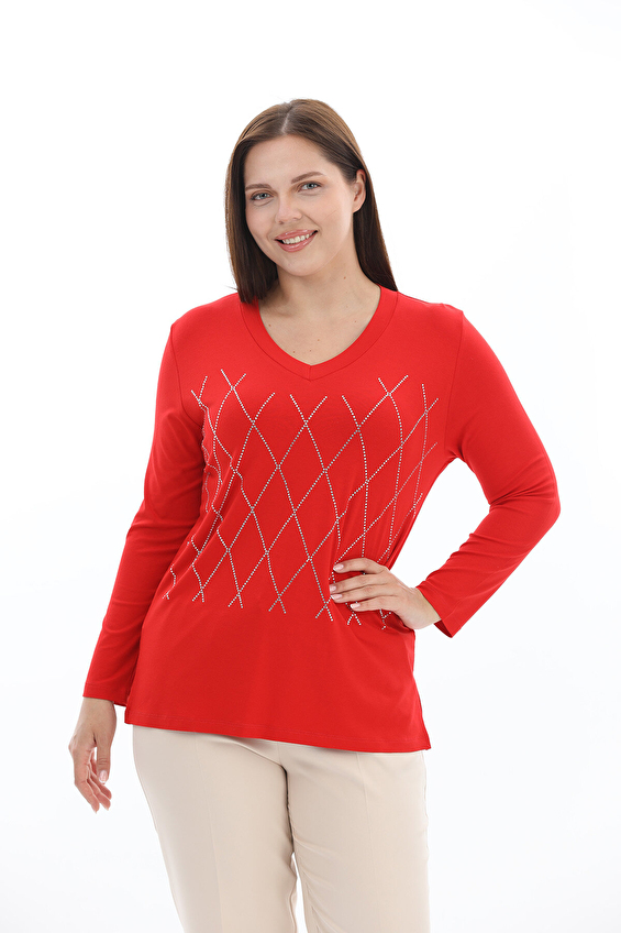 Shefame Regular Fit V Yaka Uzun Kollu Kadın Bluz 2614KK110328 Kırmızı Shefame Regular Fit V Yaka Uzun Kollu Kadın Bluz 2614KK110328 Kırmızı