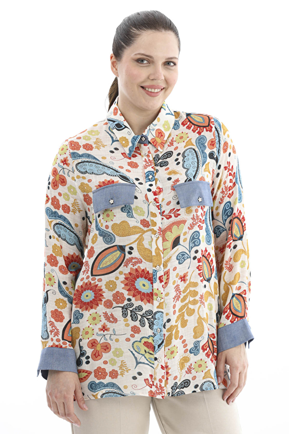 Shefame Regular Fit Gömlek Yaka Uzun Kollu Kadın Gömlek 2614KK108141 Mavi Shefame Regular Fit Gömlek Yaka Uzun Kollu Kadın Gömlek 2614KK108141 Mavi