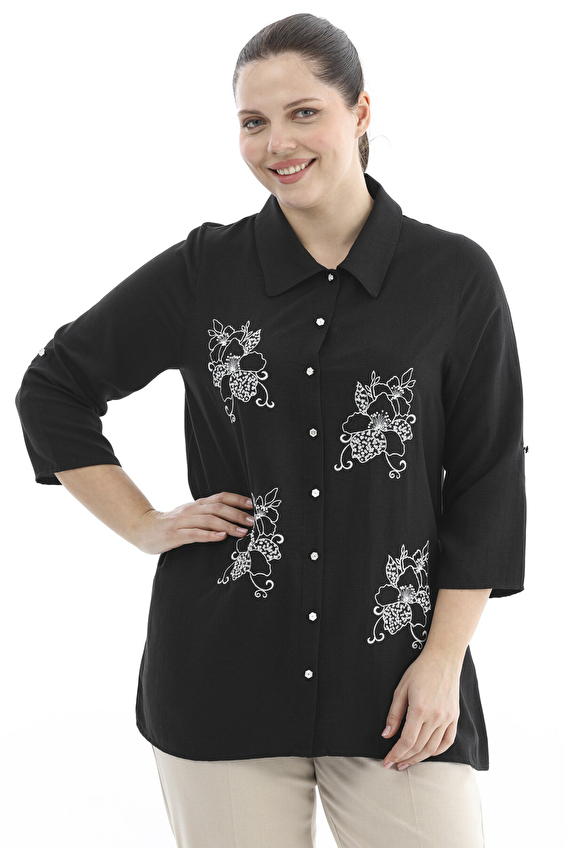 Shefame Regular Fit Gömlek Yaka Uzun Kollu Kadın Gömlek 2614KK108161 Siyah Shefame Regular Fit Gömlek Yaka Uzun Kollu Kadın Gömlek 2614KK108161 Siyah