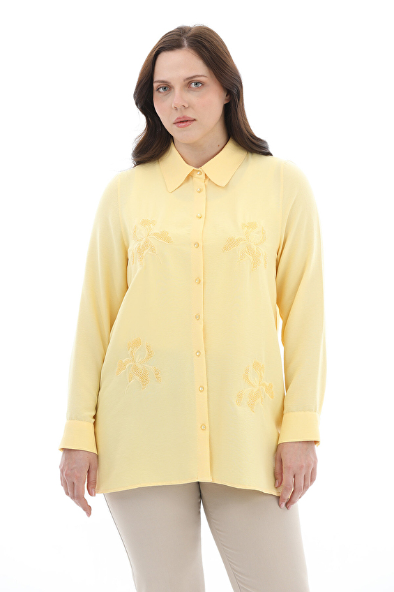 Shefame Regular Fit Gömlek Yaka Uzun Kollu Kadın Gömlek 2614KK108160 Sarı Shefame Regular Fit Gömlek Yaka Uzun Kollu Kadın Gömlek 2614KK108160 Sarı