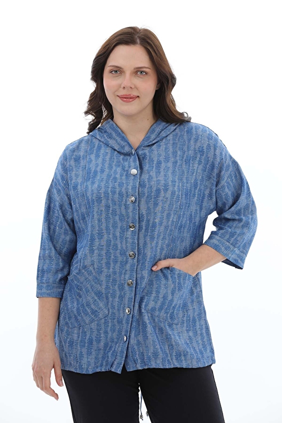 Shefame Regular Fit Uzun Kollu Düğmeli-Kapüşonlu Kadın Ceket 2614KK102152 Mavi Shefame Regular Fit Uzun Kollu Düğmeli-Kapüşonlu Kadın Ceket 2614KK102152 Mavi