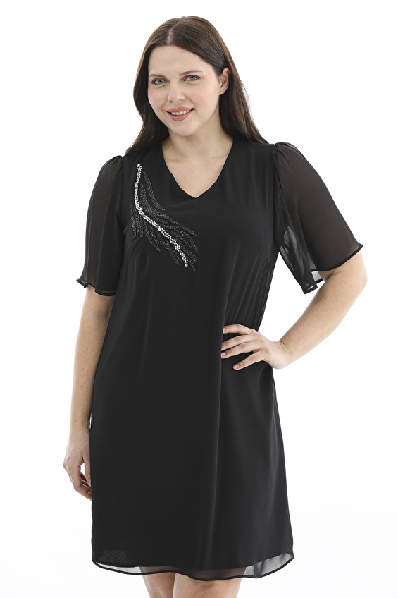 Shefame Regular Fit V Yaka Yarım Kol Kadın Elbise 2614KK105037 Siyah Shefame Regular Fit V Yaka Yarım Kol Kadın Elbise 2614KK105037 Siyah