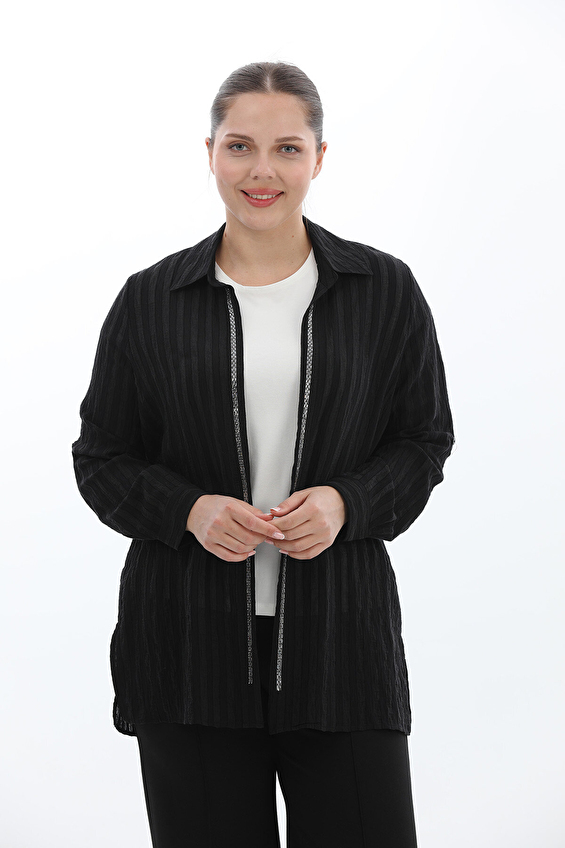 Shefame Regular Fit Gömlek Yaka Uzun Kol Kadın İkili Takım 2614KK180167 Siyah Shefame Regular Fit Gömlek Yaka Uzun Kol Kadın İkili Takım 2614KK180167 Siyah