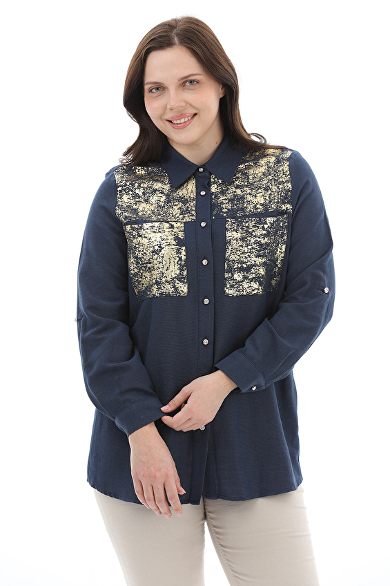 Shefame Regular Fit Gömlek Yaka Uzun Kol Kadın Gömlek 2614KK108713 Lacivert Shefame Regular Fit Gömlek Yaka Uzun Kol Kadın Gömlek 2614KK108713 Lacivert