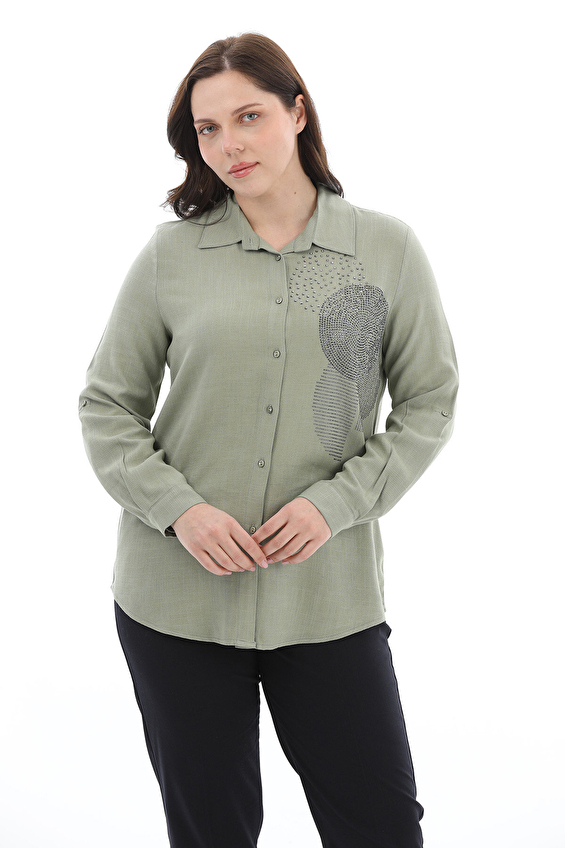 Shefame Regular Fit Gömlek Yaka Uzun Kol Kadın Gömlek 2614KK108600 Haki Shefame Regular Fit Gömlek Yaka Uzun Kol Kadın Gömlek 2614KK108600 Haki