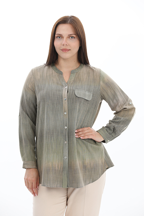 Shefame Regular Fit Uzun Kol Hakim Yaka Kadın Bluz 2614KK110726 Haki Shefame Regular Fit Uzun Kol Hakim Yaka Kadın Bluz 2614KK110726 Haki