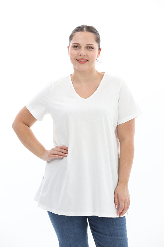 Shefame Regular Fit V Yaka Kısa Kol Kadın Tişört 2614KK120039 Ekru Shefame Regular Fit V Yaka Kısa Kol Kadın Tişört 2614KK120039 Ekru