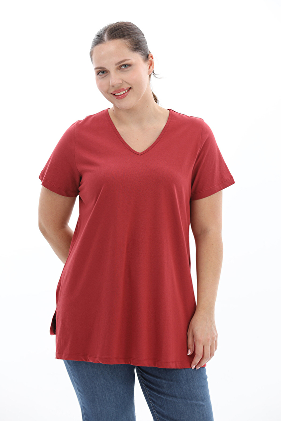 Shefame Regular Fit V Yaka Kısa Kol Kadın Tişört 2614KK120039 Bordo Shefame Regular Fit V Yaka Kısa Kol Kadın Tişört 2614KK120039 Bordo