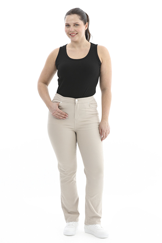 Shefame Regular Fit Düğmeli Pamuk-Polyester-Elastan Düz Paça Yüksek Bel Kadın Pantolon 2614KK104341 Krem Shefame Regular Fit Düğmeli Pamuk-Polyester-Elastan Düz Paça Yüksek Bel Kadın Pantolon 2614KK104341 Krem