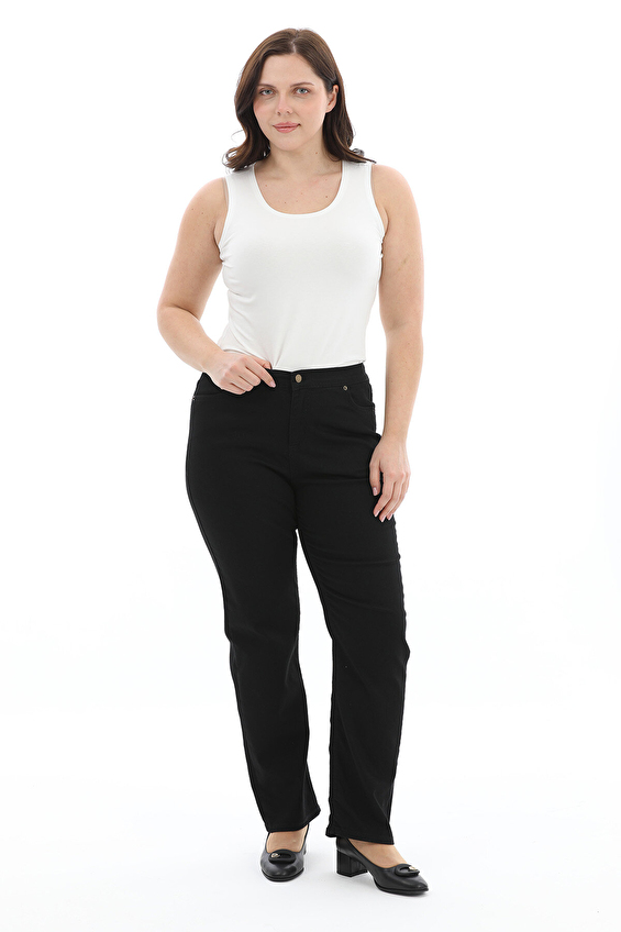 Shefame Regular Fit Düğmeli Pamuk-Elastan Düz Paça Yüksek Bel Kadın Kot Pantolon 2614KK104494 Siyah Shefame Regular Fit Düğmeli Pamuk-Elastan Düz Paça Yüksek Bel Kadın Kot Pantolon 2614KK104494 Siyah