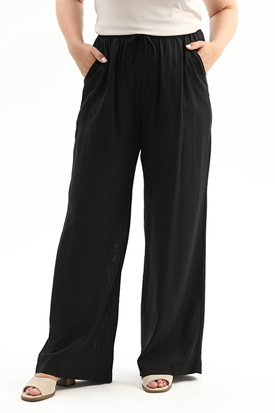 Shefame Regular Fit Keten-Viskon Kolsuz Kadın Pantolon 2614KK104831 Siyah