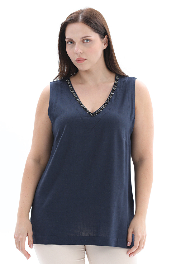 Shefame Regular Fit Keten-Viskon V Yaka Kolsuz Kadın Bluz 2614KK110831 Lacivert Shefame Regular Fit Keten-Viskon V Yaka Kolsuz Kadın Bluz 2614KK110831 Lacivert