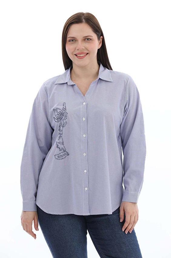 Shefame Regular Fit Düğmeli Gömlek Yaka Uzun Kollu Pamuk-Polyester Kadın Gömlek 2614KK108802 Mavi Shefame Regular Fit Düğmeli Gömlek Yaka Uzun Kollu Pamuk-Polyester Kadın Gömlek 2614KK108802 Mavi