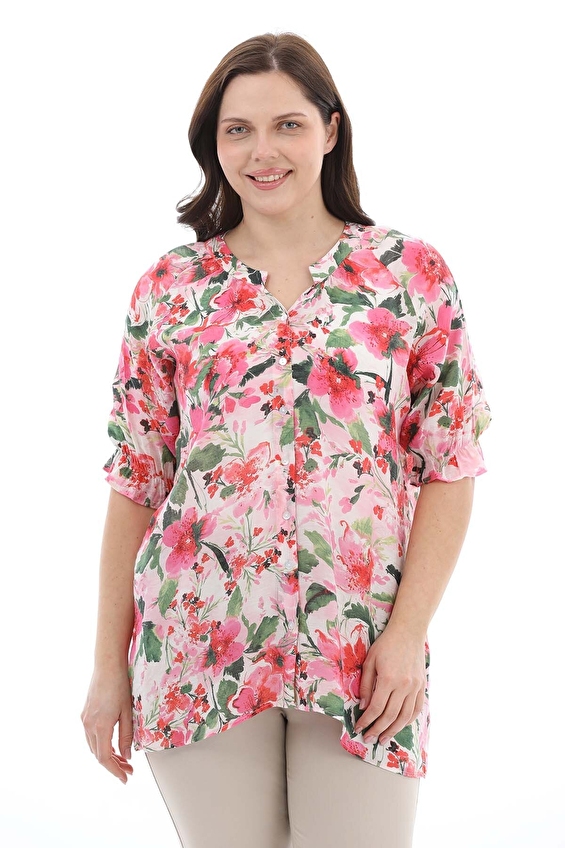 Shefame Regular Fit Balon Kol C Yaka Viskon-Poliamid Kadın Bluz 2614KK110807 Pembe Shefame Regular Fit Balon Kol C Yaka Viskon-Poliamid Kadın Bluz 2614KK110807 Pembe