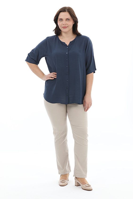 Shefame Polo Yaka Regular Fit Kısa Kol Kadın Bluz 2614KK110077 Lacivert Shefame Polo Yaka Regular Fit Kısa Kol Kadın Bluz 2614KK110077 Lacivert