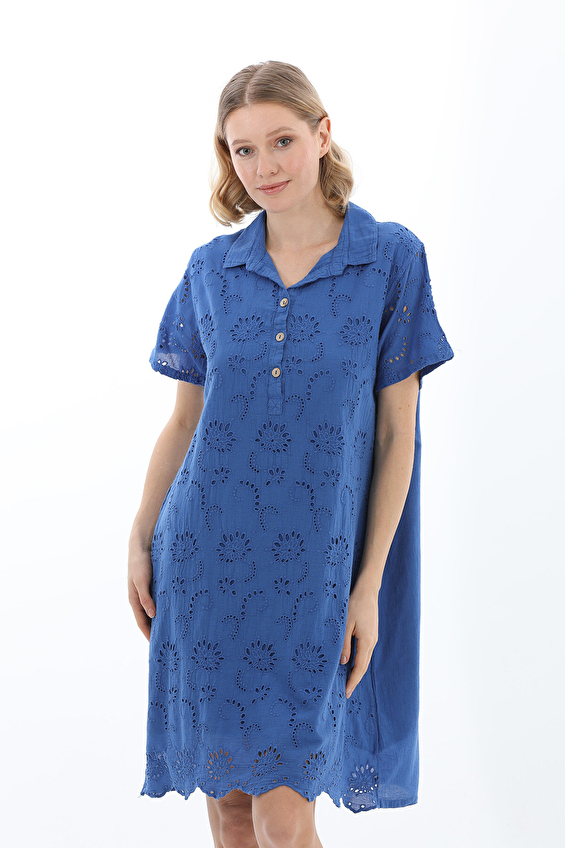 Shefame Gömlek Yaka Kısa Kol Kadın Elbise 2614KK105447 Koyu mavi Shefame Gömlek Yaka Kısa Kol Kadın Elbise 2614KK105447 Koyu mavi