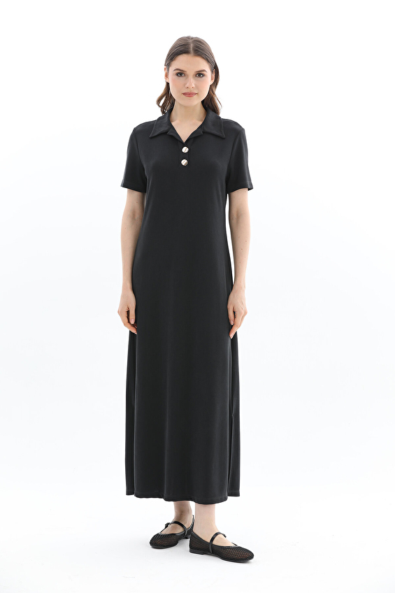 Crew Up Polo Yaka Regular Fit Kısa Kol Bol/Rahat Kadın Elbise 2614KS501856 Siyah Crew Up Polo Yaka Regular Fit Kısa Kol Bol/Rahat Kadın Elbise 2614KS501856 Siyah