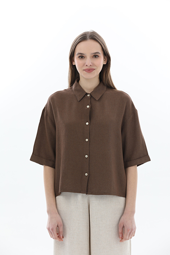 Crew Up Regular Fit Gömlek Yaka Kadın Gömlek 2614KS108846 Kahverengi Crew Up Regular Fit Gömlek Yaka Kadın Gömlek 2614KS108846 Kahverengi
