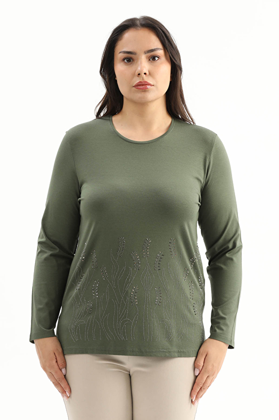 Shefame Regular Fit Bisiklet Yaka Kısa Kollu Viskon-Elastan Kadın Bluz 2614KK110229 U Haki