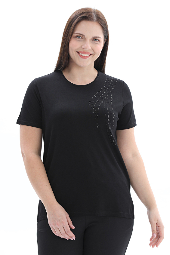 Shefame Regular Fit V Yaka Kısa Kollu Viskon-Elastan Kadın Bluz 2614KK110204 Siyah Shefame Regular Fit V Yaka Kısa Kollu Viskon-Elastan Kadın Bluz 2614KK110204 Siyah