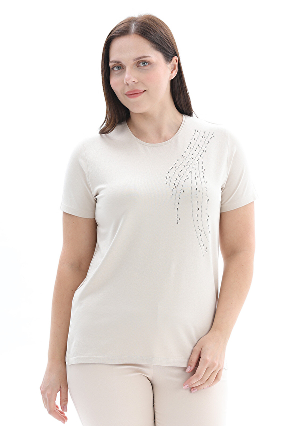 Shefame Regular Fit V Yaka Kısa Kollu Viskon-Elastan Kadın Bluz 2614KK110204 Taş Shefame Regular Fit V Yaka Kısa Kollu Viskon-Elastan Kadın Bluz 2614KK110204 Taş