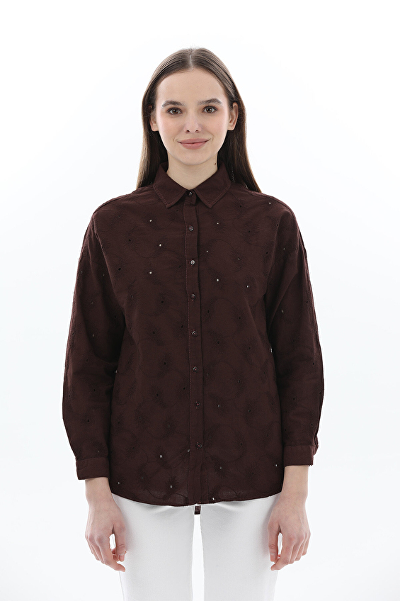 Crew Up Slim Fit Gömlek Yaka Pamuk Kadın Gömlek 2614KS108777 Kahverengi Crew Up Slim Fit Gömlek Yaka Pamuk Kadın Gömlek 2614KS108777 Kahverengi