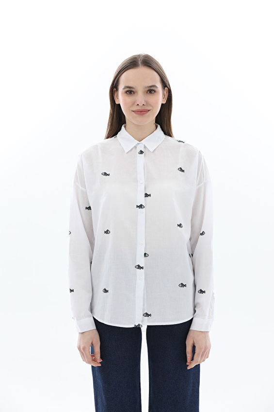 Crew Up Regular Fit Gömlek Yaka Pamuk Kadın Gömlek 2614KS108583 Beyaz Crew Up Regular Fit Gömlek Yaka Pamuk Kadın Gömlek 2614KS108583 Beyaz