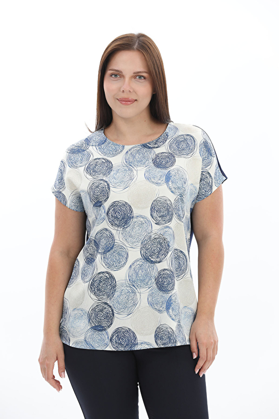 Shefame Yuvarlak Yaka Regular Fit Kısa Kollu Kadın Bluz 2614KK110784 Mavi Shefame Yuvarlak Yaka Regular Fit Kısa Kollu Kadın Bluz 2614KK110784 Mavi