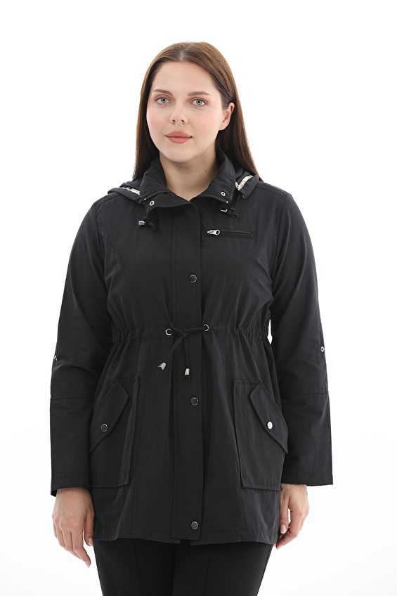 Shefame Polo Yaka Regular Fit Uzun Kol Fermuar/Çıtçıt Kapüşonlu Kadın Trençkot 2614KK112019 Siyah Shefame Polo Yaka Regular Fit Uzun Kol Fermuar/Çıtçıt Kapüşonlu Kadın Trençkot 2614KK112019 Siyah