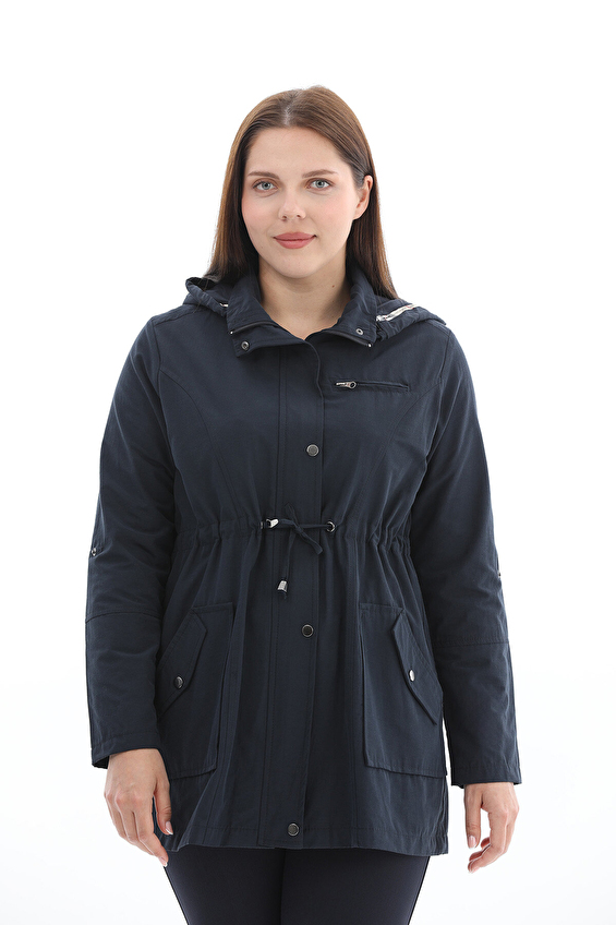 Shefame Polo Yaka Regular Fit Uzun Kol Fermuar/Çıtçıt Kapüşonlu Kadın Trençkot 2614KK112019 Lacivert Shefame Polo Yaka Regular Fit Uzun Kol Fermuar/Çıtçıt Kapüşonlu Kadın Trençkot 2614KK112019 Lacivert