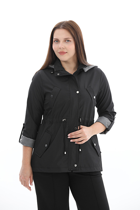 Shefame Polo Yaka Regular Fit Uzun Kol Fermuar/Çıtçıt Kapüşonlu Kadın Trençkot 2614KK112595 Siyah Shefame Polo Yaka Regular Fit Uzun Kol Fermuar/Çıtçıt Kapüşonlu Kadın Trençkot 2614KK112595 Siyah