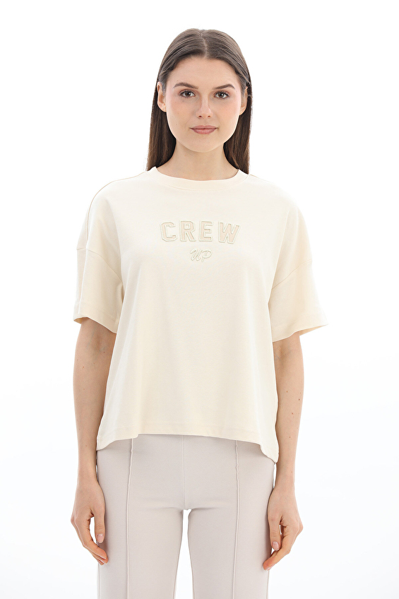 Crew Up Regular Fit Bisiklet Yaka Kısa Kol Kadın Tişört 2614KS120305 Krem Crew Up Regular Fit Bisiklet Yaka Kısa Kol Kadın Tişört 2614KS120305 Krem