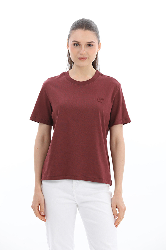 Crew Up Regular Fit Bisiklet Yaka Kısa Kollu Kadın Tişört 2614KS120521 Bordo Crew Up Regular Fit Bisiklet Yaka Kısa Kollu Kadın Tişört 2614KS120521 Bordo