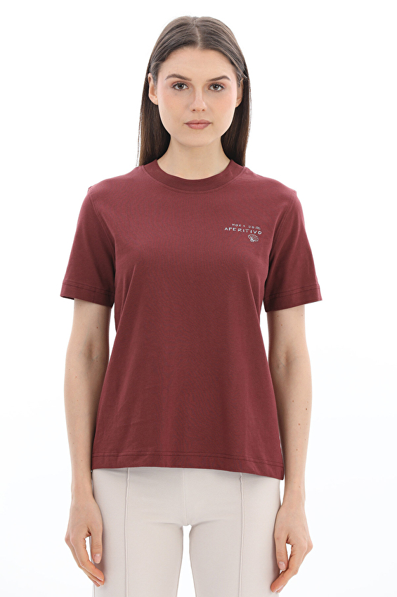 Crew Up Regular Fit Bisiklet Yaka Kısa Kollu Kadın Tişört 2614KS120524 Bordo Crew Up Regular Fit Bisiklet Yaka Kısa Kollu Kadın Tişört 2614KS120524 Bordo