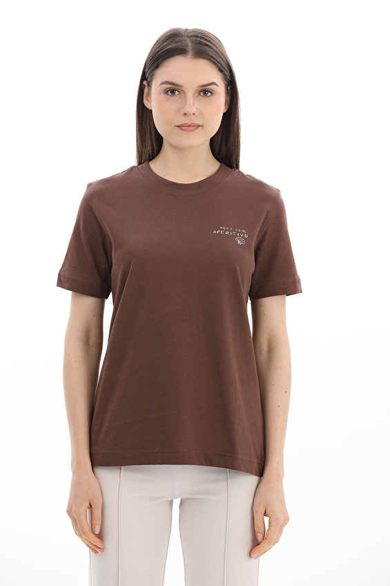 Crew Up Regular Fit Bisiklet Yaka Kısa Kollu Kadın Tişört 2614KS120524 Kahverengi Crew Up Regular Fit Bisiklet Yaka Kısa Kollu Kadın Tişört 2614KS120524 Kahverengi