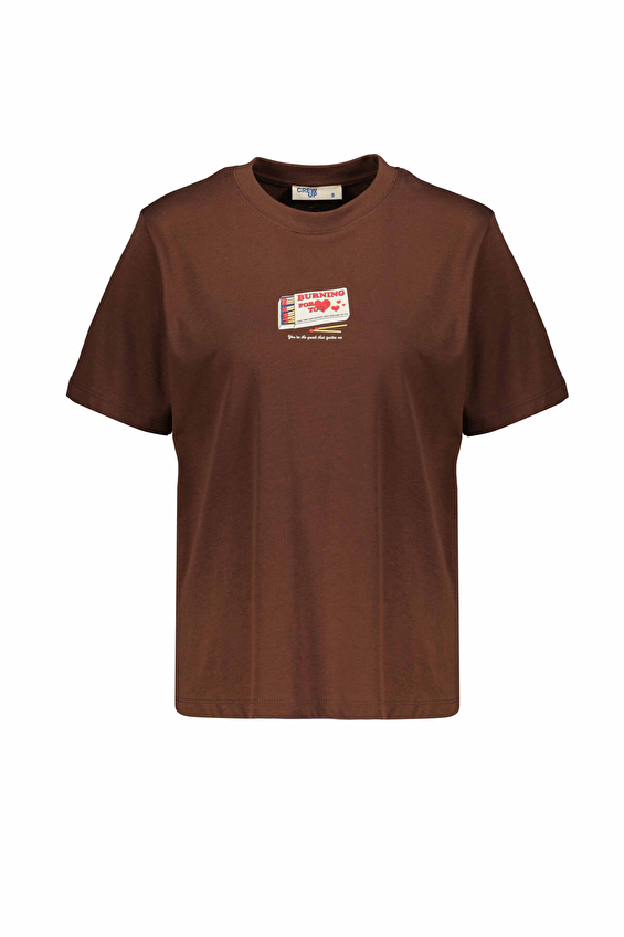 Crew Up Regular Fit Bisiklet Yaka Kısa Kollu Kadın Tişört 2614KS120526 Kahverengi Crew Up Regular Fit Bisiklet Yaka Kısa Kollu Kadın Tişört 2614KS120526 Kahverengi
