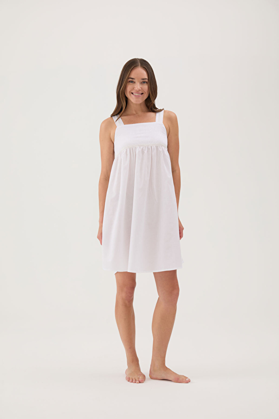 Cottons & Clouds Loose Fit İp Askılı Kadın Refli Gecelik CC9223 Beyaz Cottons & Clouds Loose Fit İp Askılı Kadın Refli Gecelik CC9223 Beyaz