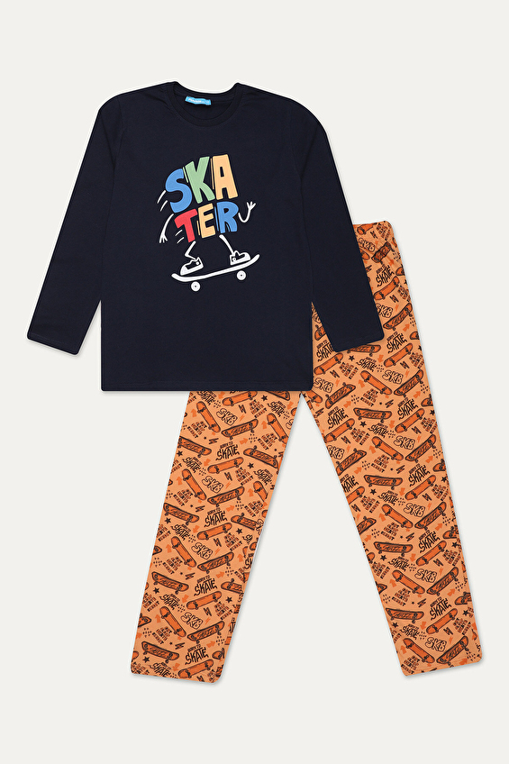 Funfair Regular Fit Bisiklet Yaka Normal Bel Kısa Kollu Erkek Çocuk Uzun Kollu Baskılı Pijama Takımı 251EC14PL Lacivert/turuncu Funfair Regular Fit Bisiklet Yaka Normal Bel Kısa Kollu Erkek Çocuk Uzun Kollu Baskılı Pijama Takımı 251EC14PL Lacivert/turuncu
