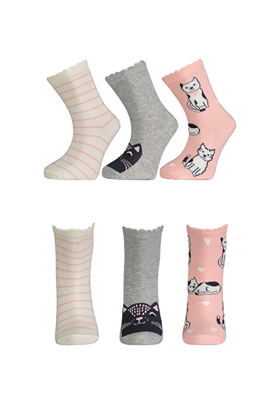 Funfair Soket Kız Çocuk Üçlü Desenli Pamuklu Çorap 251KC22BS Ekru/pembe Funfair Soket Kız Çocuk Üçlü Desenli Pamuklu Çorap 251KC22BS Ekru/pembe