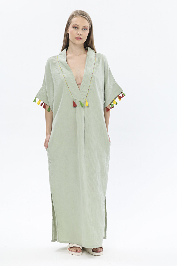First Company Düşük Kollu V Yaka Loose Fit Kadın İşlemeli Müslin Elbise 251K07OD Mint First Company Düşük Kollu V Yaka Loose Fit Kadın İşlemeli Müslin Elbise 251K07OD Mint