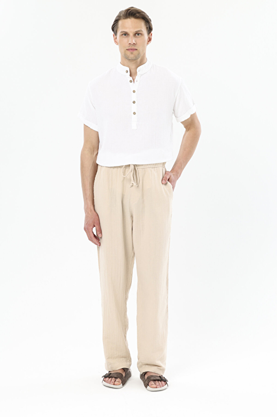 First Company Beli Lastikli Düz Paça Loose Fit Erkek Müslin Pantolon 251E02OD Bej First Company Beli Lastikli Düz Paça Loose Fit Erkek Müslin Pantolon 251E02OD Bej
