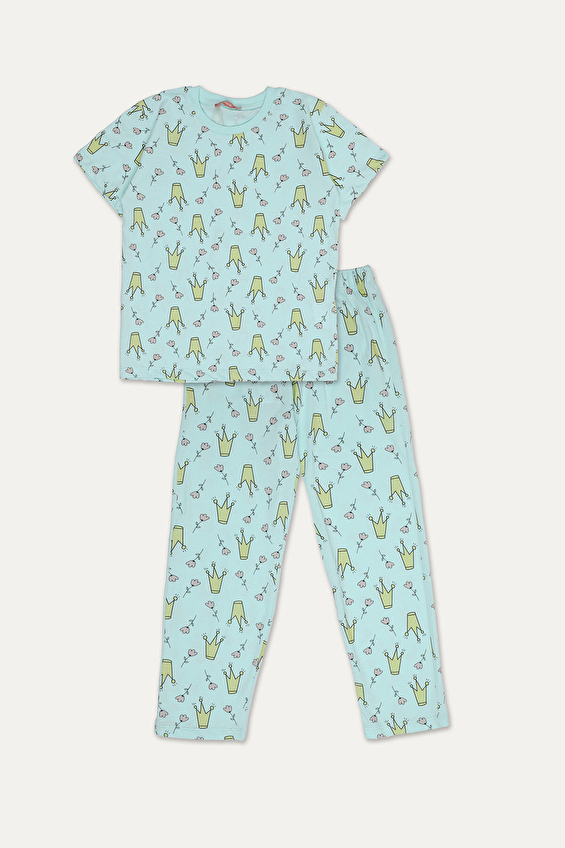 Funfair Regular Fit Bisiklet Yaka Pamuk Normal Bel Kısa Kollu Kız Çocuk Taç Baskılı Pijama Takımı 251KT07PL Mint Funfair Regular Fit Bisiklet Yaka Pamuk Normal Bel Kısa Kollu Kız Çocuk Taç Baskılı Pijama Takımı 251KT07PL Mint